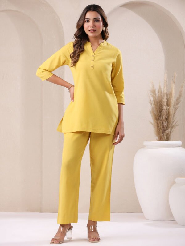 Yellow Cotton Solid A-line & Co-ord Set