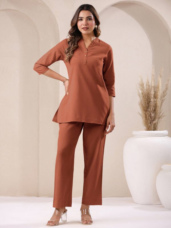 Rust Cotton Solid A-line & Co-ord Set