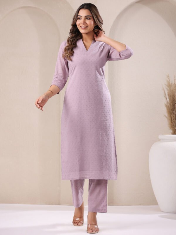 Pure Cotton Auto Design Kurta and Pants Set with Lavender Dobby