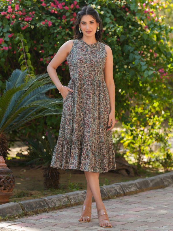 Multi Pure Cotton Paisley Printed A-line Dress