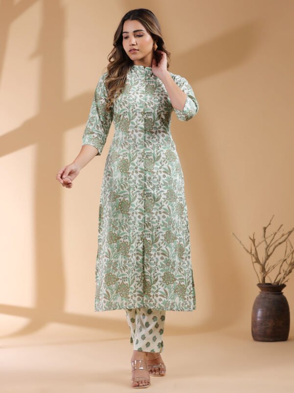Pure Cotton Kurta and Pant Set with Floral and Classic Design
