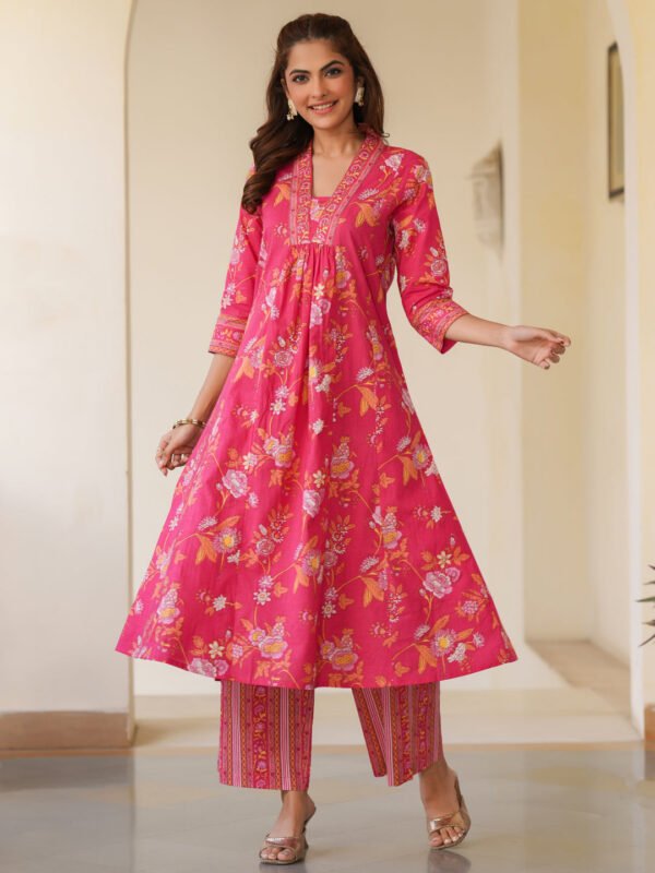 Pure Cotton Floral Print Kurta and Pants Set